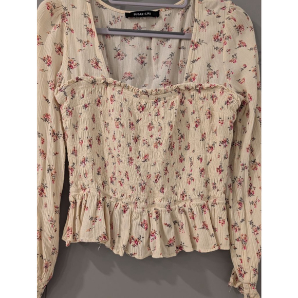 Women's SUGAR + LIP2 Cream Floral Smocked Blouse S - Picture 3 of 8
